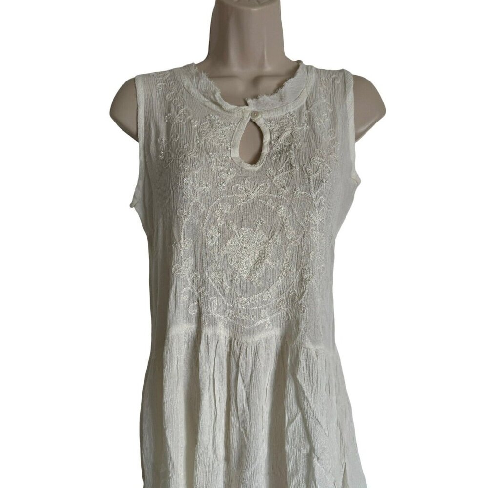 Anthropologie RAGA Women's Sz XS White EMBROIDERED PEARL Baby Doll Midi Dress - Picture 7 of 10